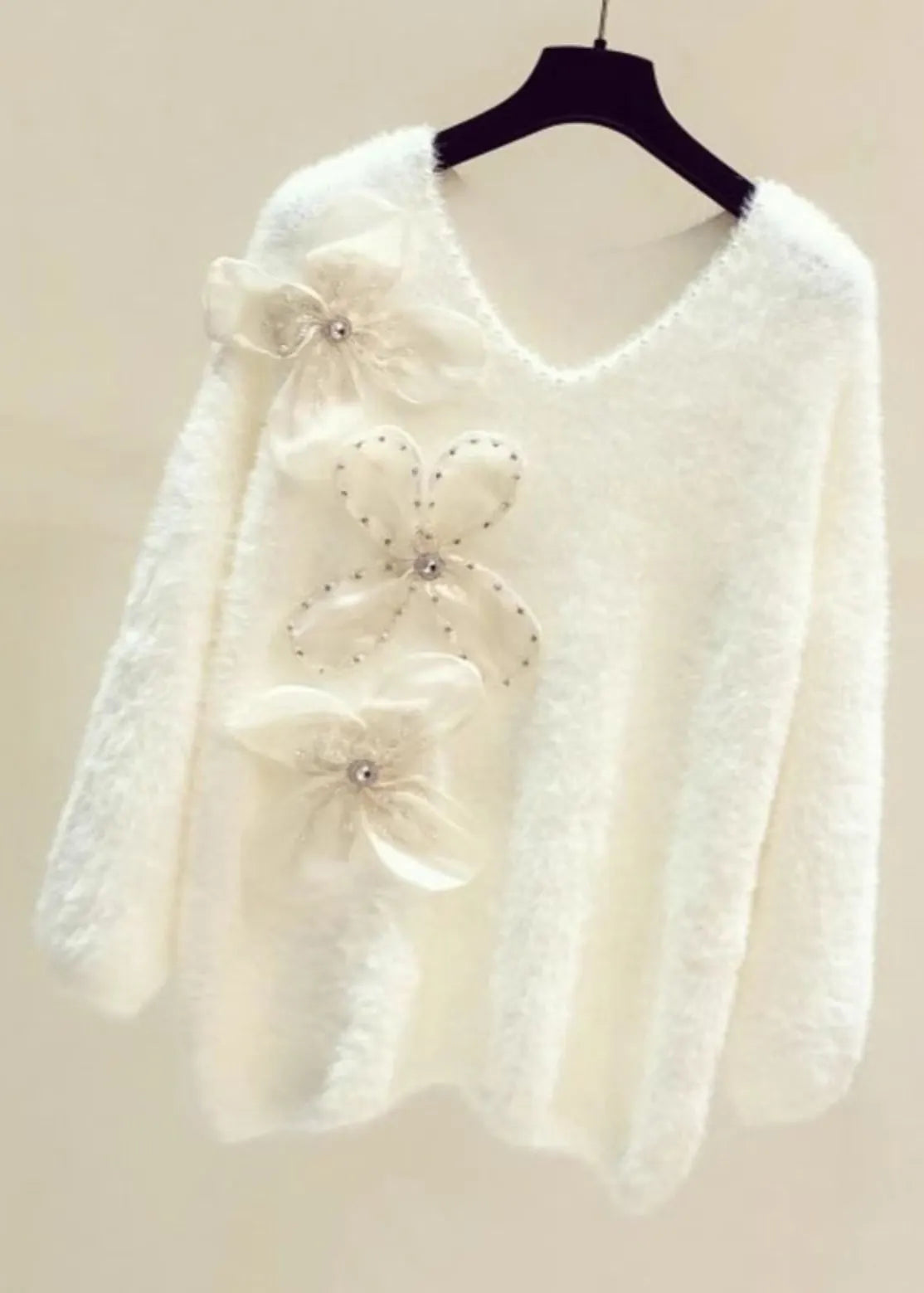 Pink V Neck Cozy Mink Hair Knitted Sweater Winter