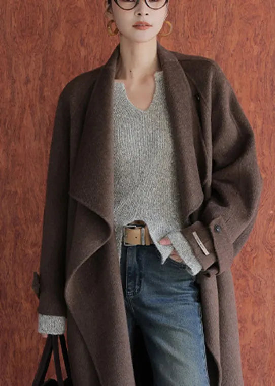 Oat Color V Neck Side Open Cotton Knit Sweaters Flare Sleeve