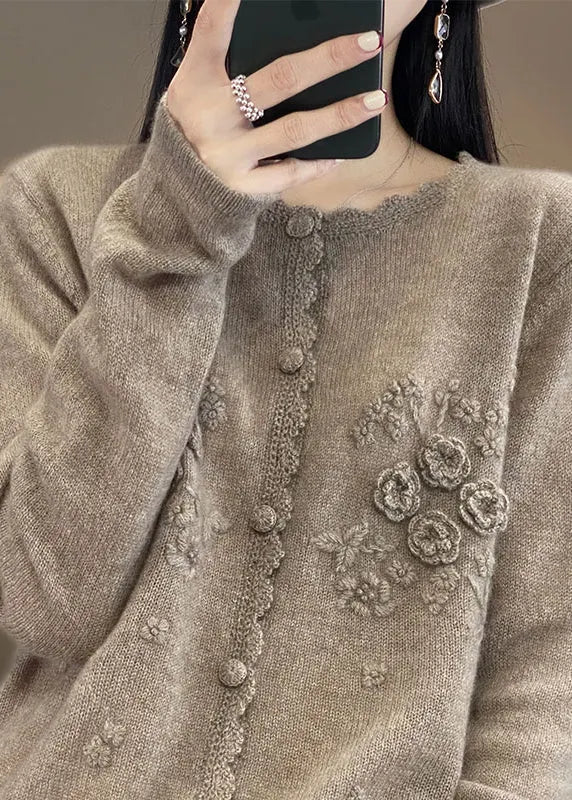 Apricot Rose Button Cashmere Knit Cardigans Long Sleeve