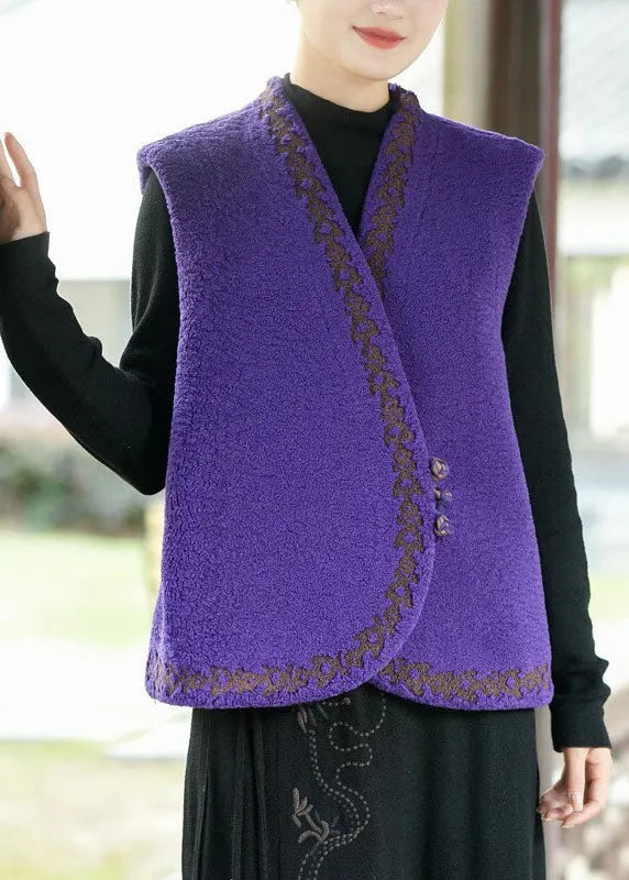 Black V Neck Thick Teddy Faux Fur Vest Tops Winter