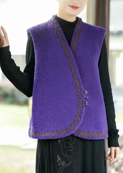 Black V Neck Thick Teddy Faux Fur Vest Tops Winter
