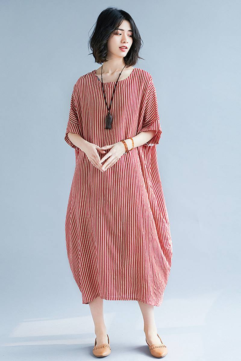 Striped Summer Long Dresses Loose Dress