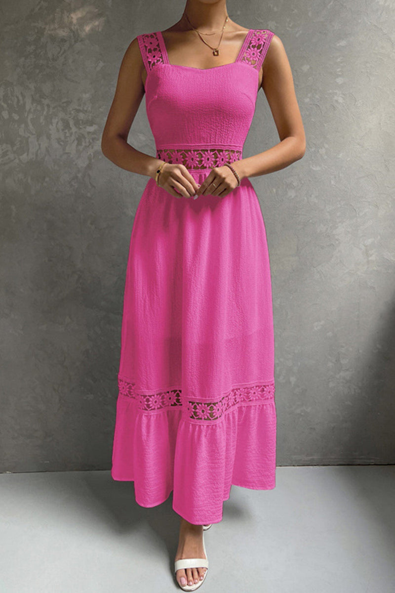 Jacquard Hollow Out Tiered Midi Dress