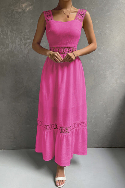 Jacquard Hollow Out Tiered Midi Dress