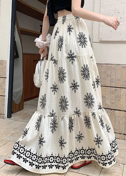 White Patchwork Elastic Waist Maxi Skirts