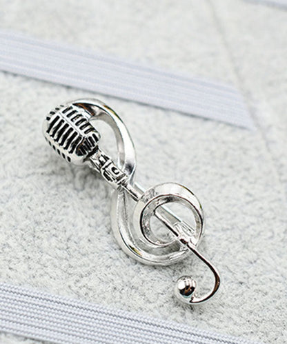 Retro Gold Alloy Microphone Musical Note Brooches