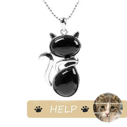 "save a Cat" Cat Pattern Natural Crystal Protection Cat-loving Pendant Necklace