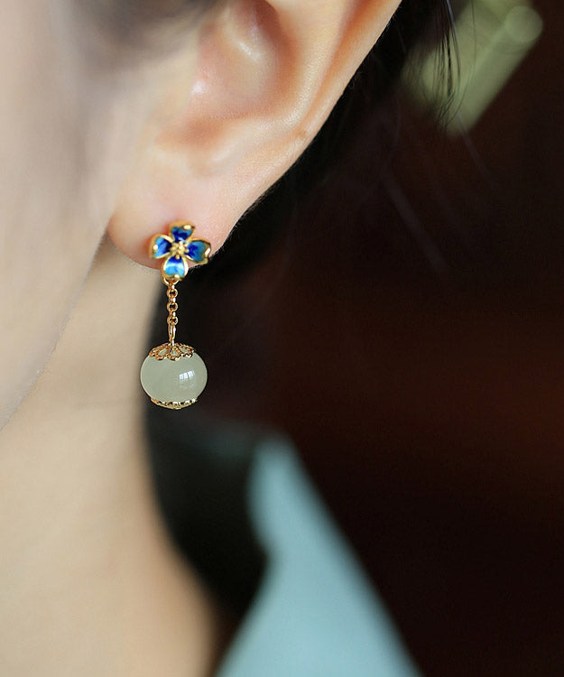 Cyan Sterlin Silver Jade Enamel Drop Earrings
