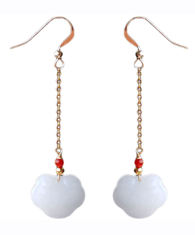 Diy White 14k Gold Jade Gem Stone Drop Earrings