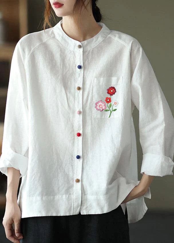 Modern White-swan Loose Patchwork Pockets Fall Long Sleeve Blouse Top