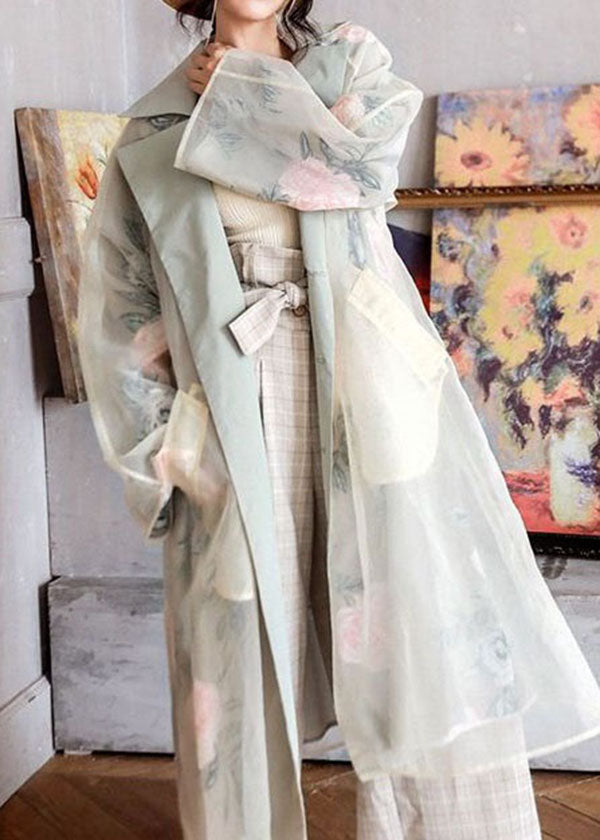 French Peter Pan Collar Pockets Patchwork Organza Trench Coats Spring
