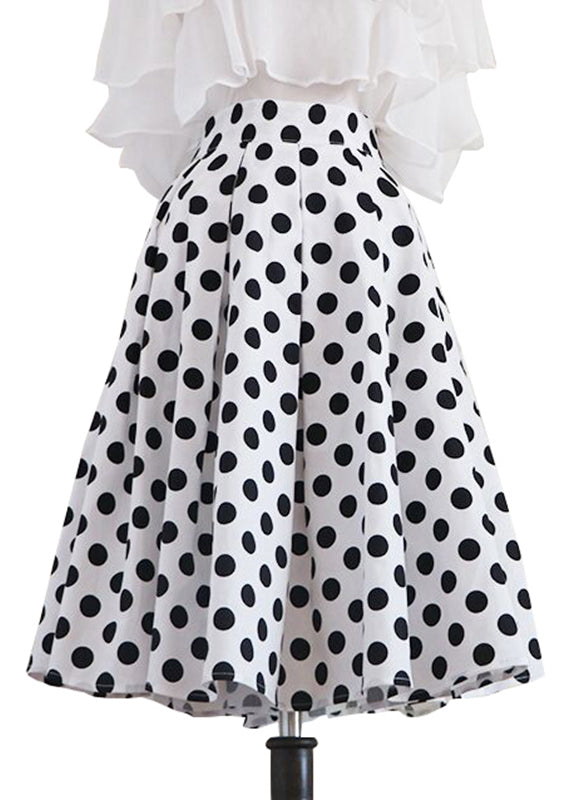 Organic White Dot Print High Waist a Line Skirt