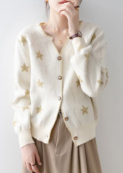 Apricot V Neck Button Pentagram Knit Cardigans Spring