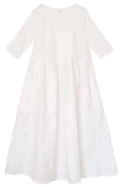 National Wind Summer Jacquard Cotton Linen Loose Maxi Long Dress