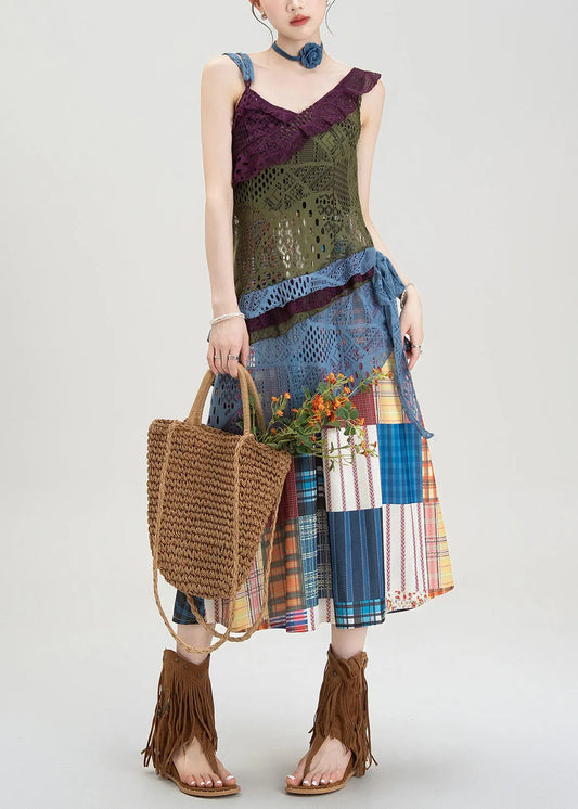 Hollow Knitted Asymmetrical Suspender and Skirt Set Summer