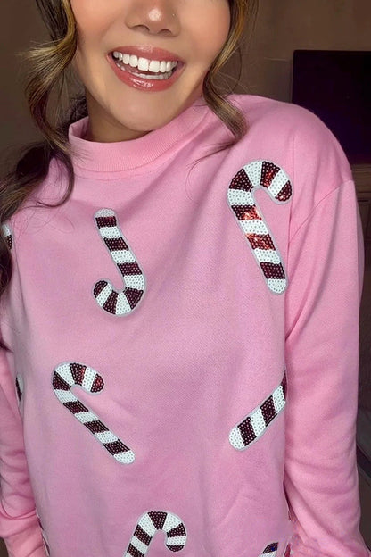 Christmas Sequin Casual Crew Neck Long-Sleeve Sweatshirt