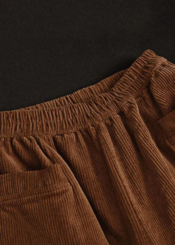 Modern Caramel Elastic Waist Lace Patchwork Corduroy Harem Pants Winter