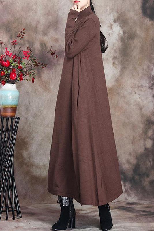 Pure Color Knitted High Neckline Dress
