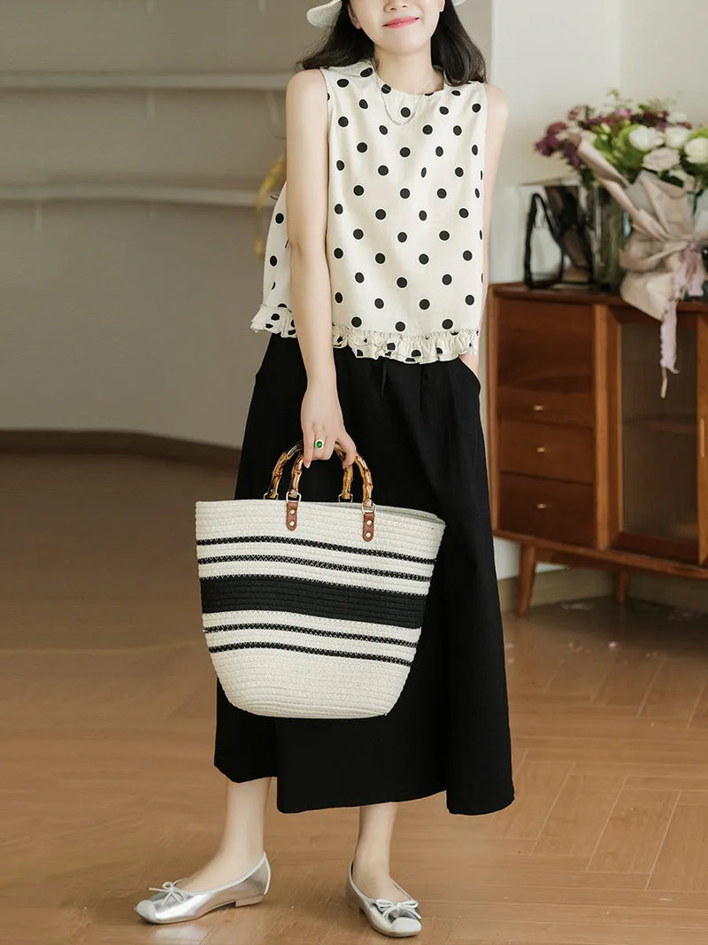 Dot Lacework Hem Loose Cotton Vest