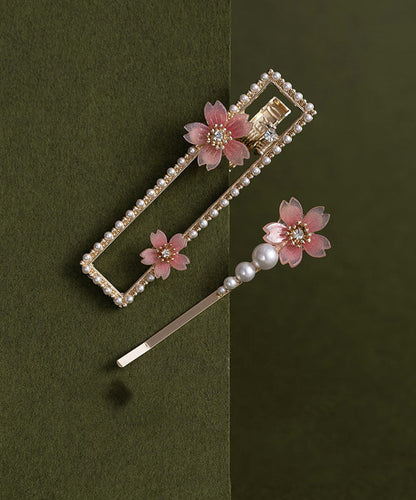 Chinese Style Alloy Zircon Pearl Resin Hairpin Two-piece Set