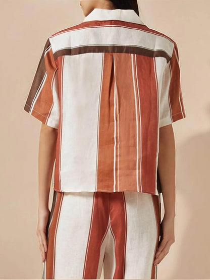 Striped Print Loose Wide Patchwork Button-down Shirt