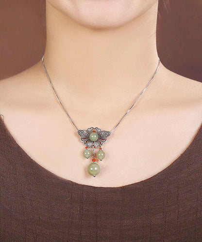 Green Sterling Silver Jade Pendant Necklace
