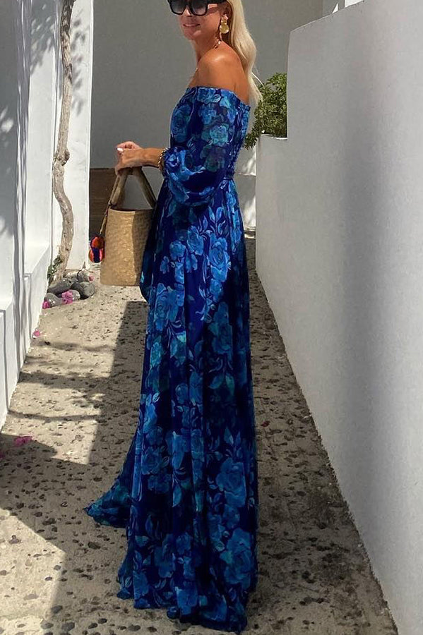 With Love Off Shoulder Back Smocked Vacation Maxi Dress