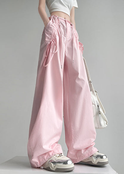 Rose High Waist Pockets Drawstring Straight Pants