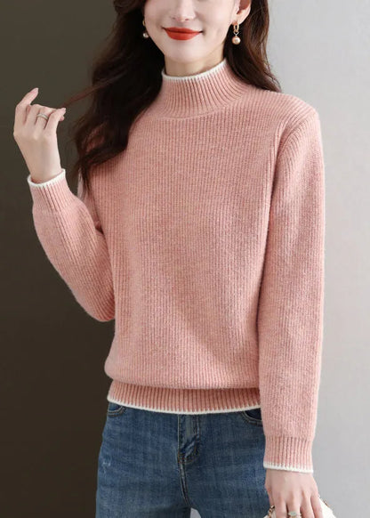 Pink Cozy Thick Knit Fall Sweater Turtleneck