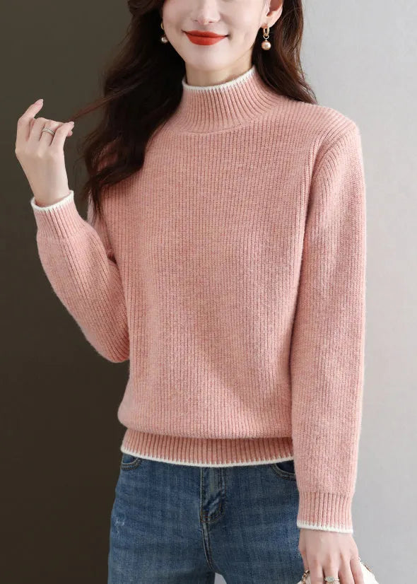 Pink Cozy Thick Knit Fall Sweater Turtleneck