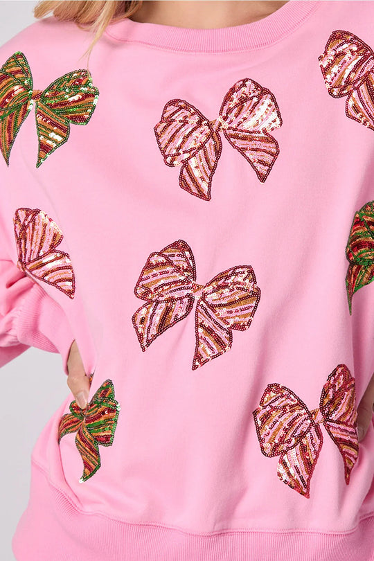Christmas Bow Sequin Loose Casual Long-Sleeve Sweatshirt