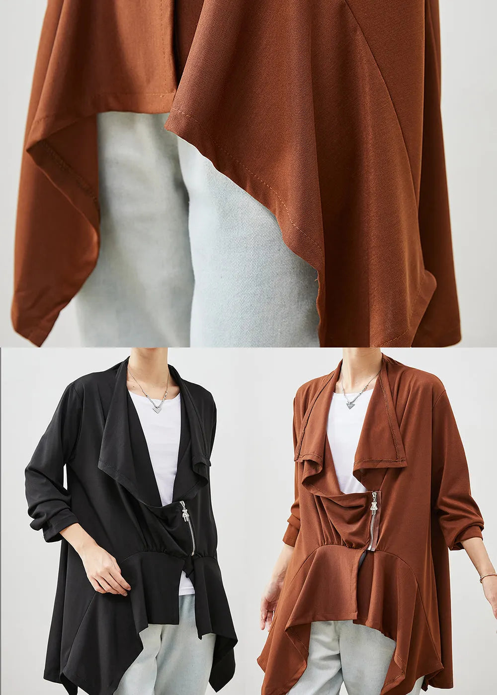 Black Asymmetrical Patchwork Cotton Cardigan Spring