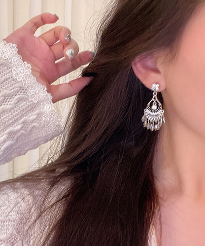 Silk Alloy Crystal Zircon Wind Chime Tassel Drop Earrings