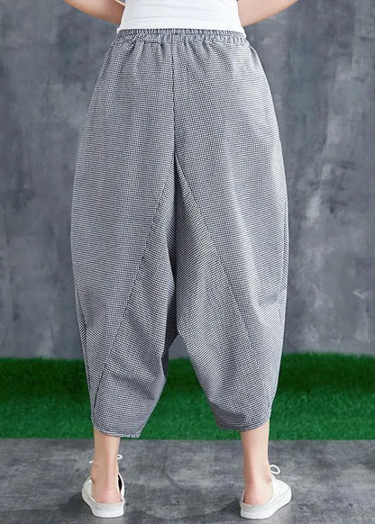 Summer Cotton Linen Plaid Loose Harlan Pants Pants
