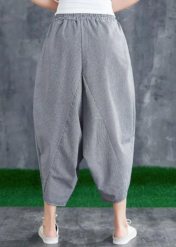 Summer Cotton Linen Plaid Loose Harlan Pants Pants