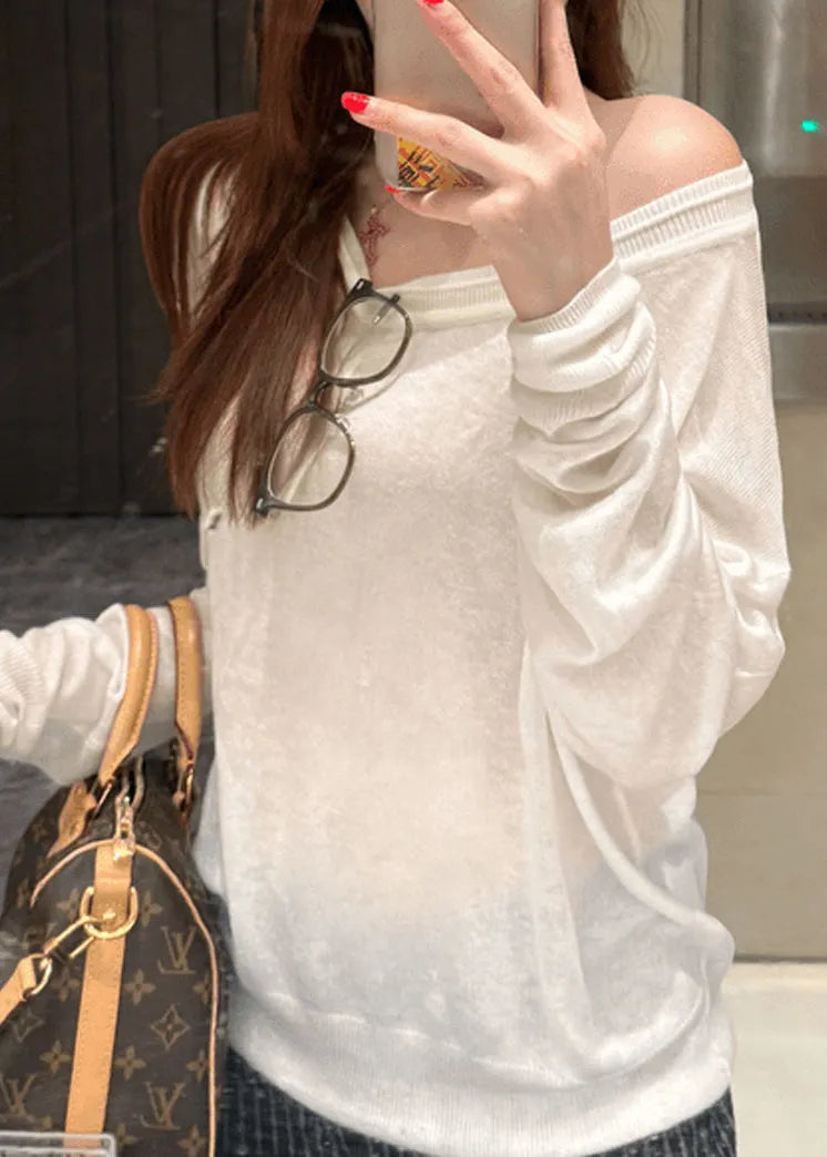Unique Orange Asymmetrical Design Patchwork Thin Cotton Knit Top Spring