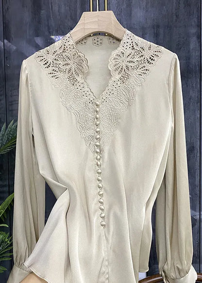 Simple Embroidered Patchwork Silk Top Spring
