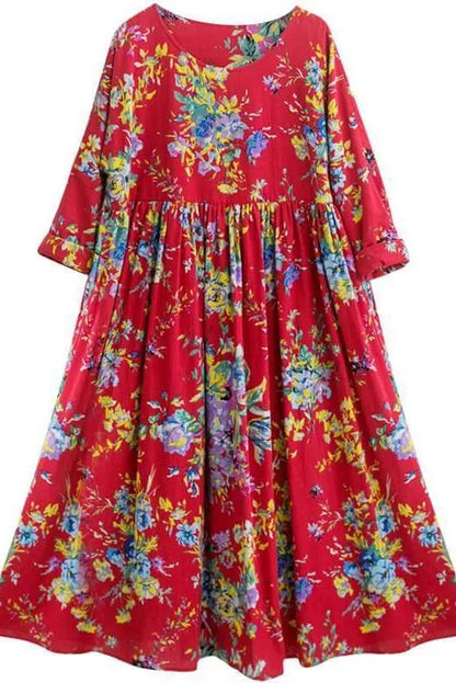 Limited Stock-100% Cotton Retro Draped Print Dress