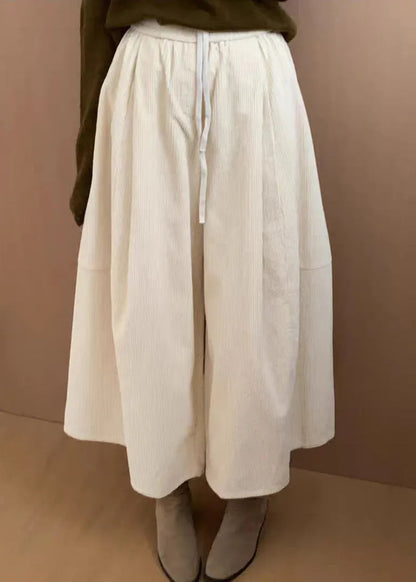 Apricot Corduroy Wide Leg Pants Drawstring
