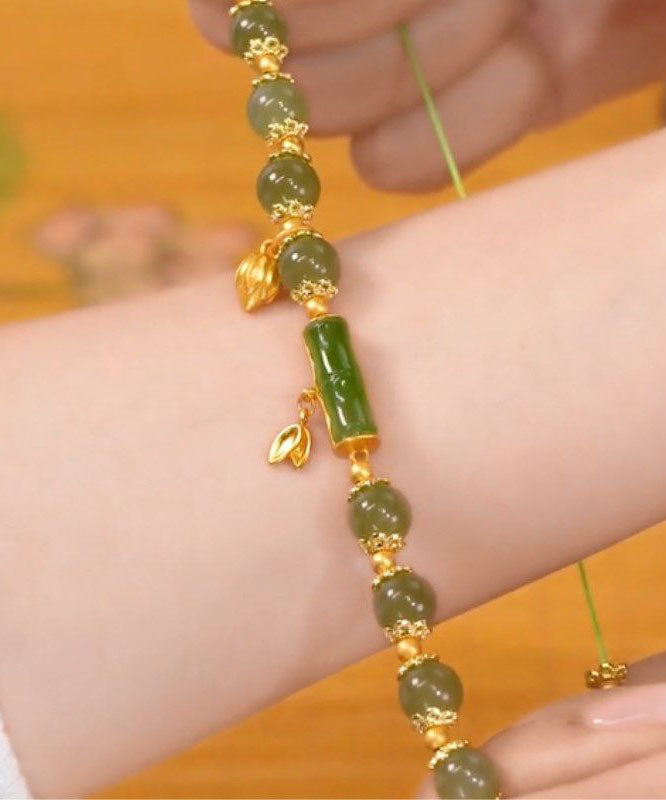Green Jade Bamboo Charm Bracelet