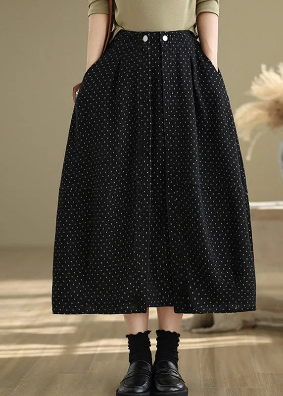 French Black Pockets Elastic Waist Dot a Line Skirts Summer