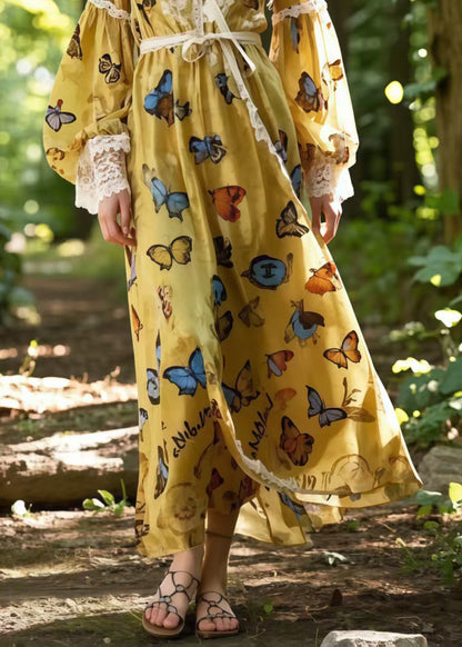 Multicolour Butterfly Chiffon Vacation Dresses Spring
