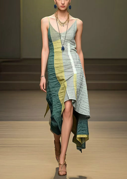 Colorblock Asymmetrical Cotton Mini Dress Summer