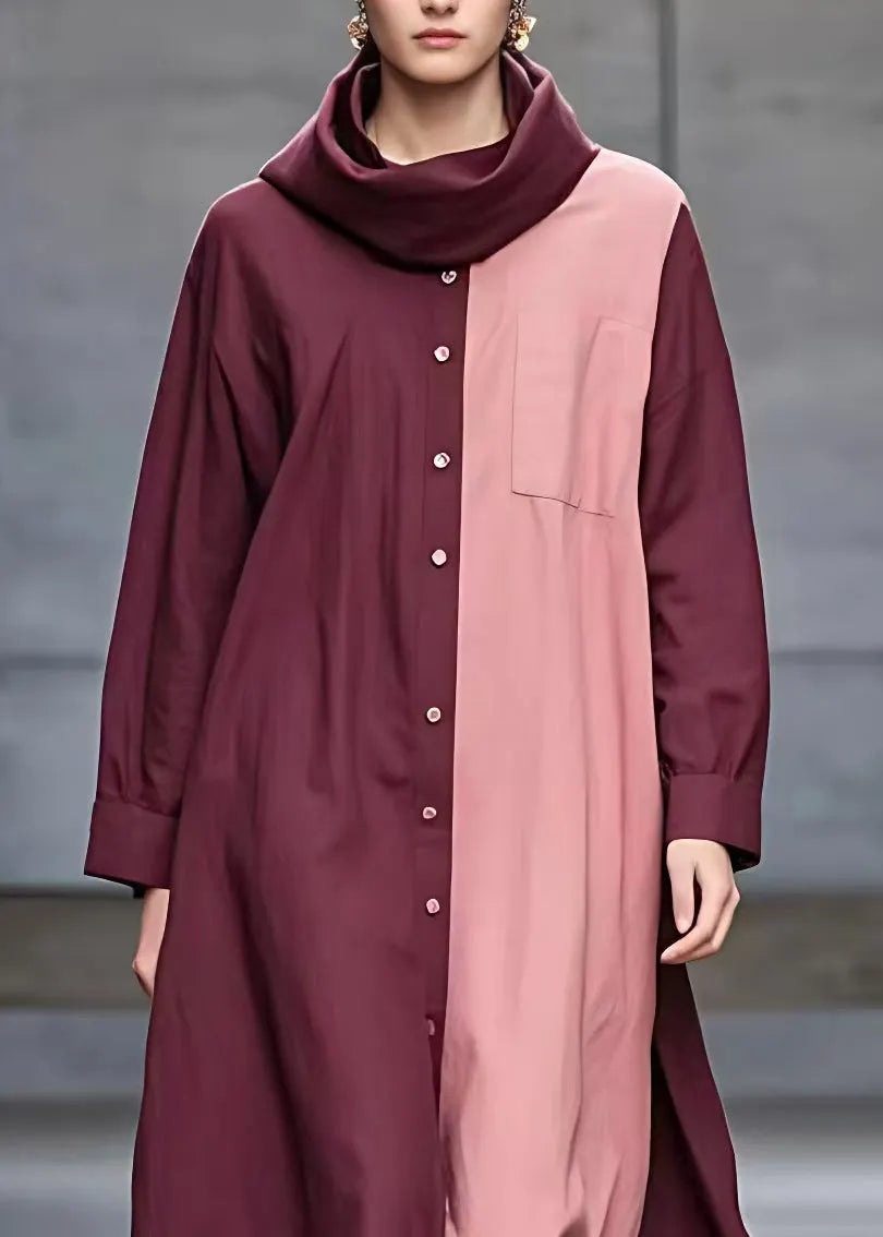 Mulberry Turtleneck Patchwork Pockets Maxi Dresses Fall