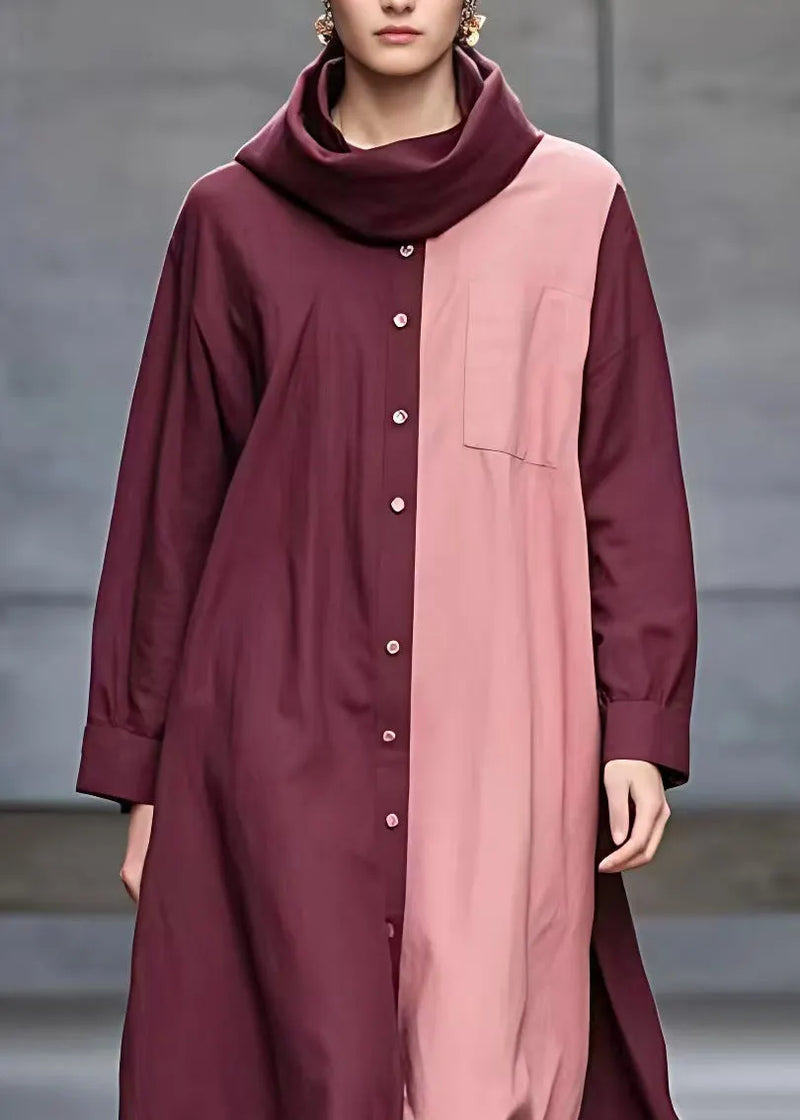 Mulberry Turtleneck Patchwork Pockets Maxi Dresses Fall