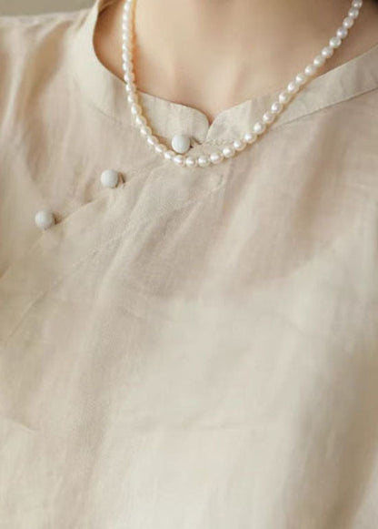Purple Stand Collar Button Linen Shirts Summer