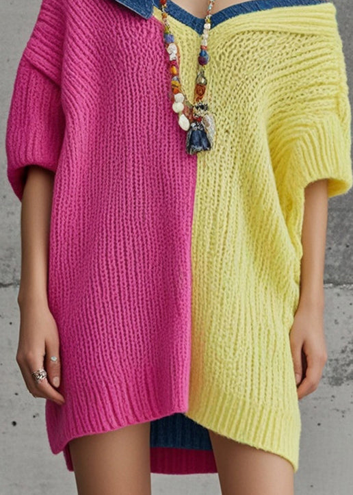 Unique Colorblock Oversized Patchwork Denim Knit Dress Fall
