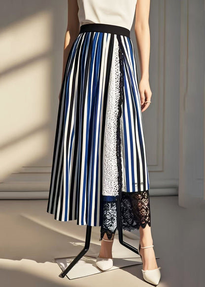 Asymmetrical Patchwork Striped Cotton Skirt Summer
