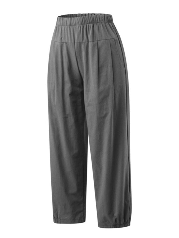 Loose Harem Pants High Waist Cotton Linen Cropped Pants Wide Leg Pants