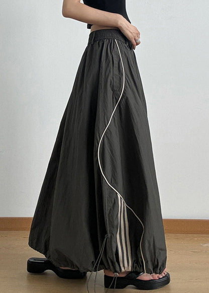 Army Green Elastic Waist Drawstring a Line Skirts Summer